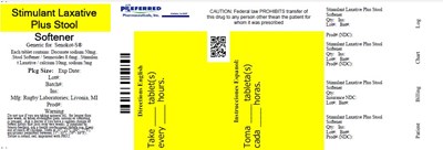 Rugby Stimulant Laxative Plus Stool Softener Tablet 1000 ct. Product Label